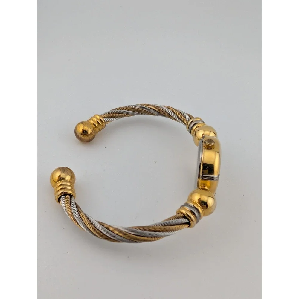 Women's 23K Gold Plated Bangle Watch 23mm Case Twisted‎ Metal Band- New Battery